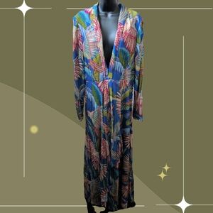 ✨ Farm Rio Blue Macaw Tiered Maxi Dress Size Large